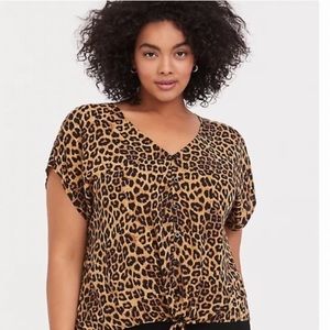 Torrid Animal Print Tie Front Short Cap Sleeve Top Size 2